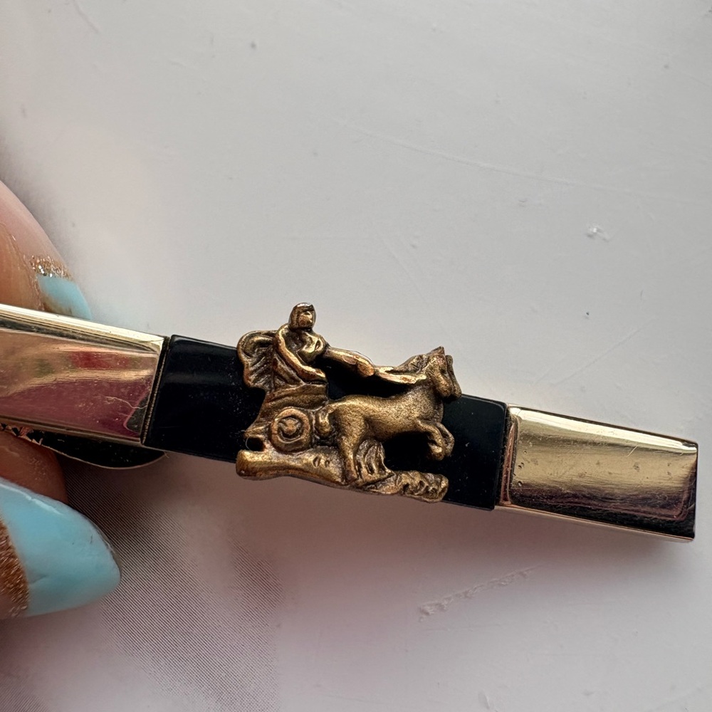 SWANK Gold and Black Tie Clip with Horse Design